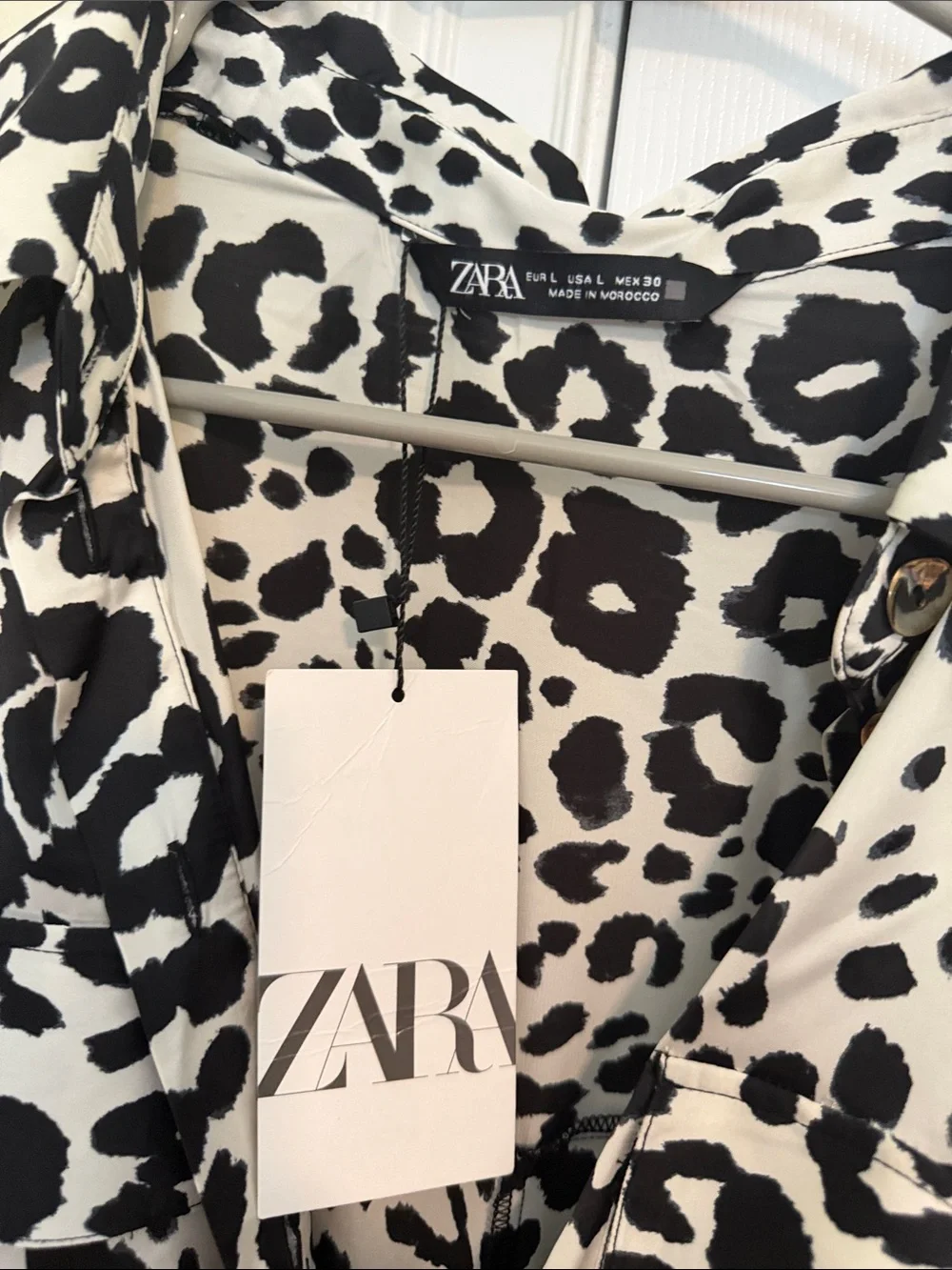 ZARA Black & White Leopard Tie-Front Button dress